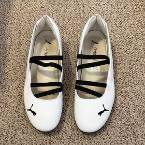 Puma White Speedcat Ballet Flats with Black Straps